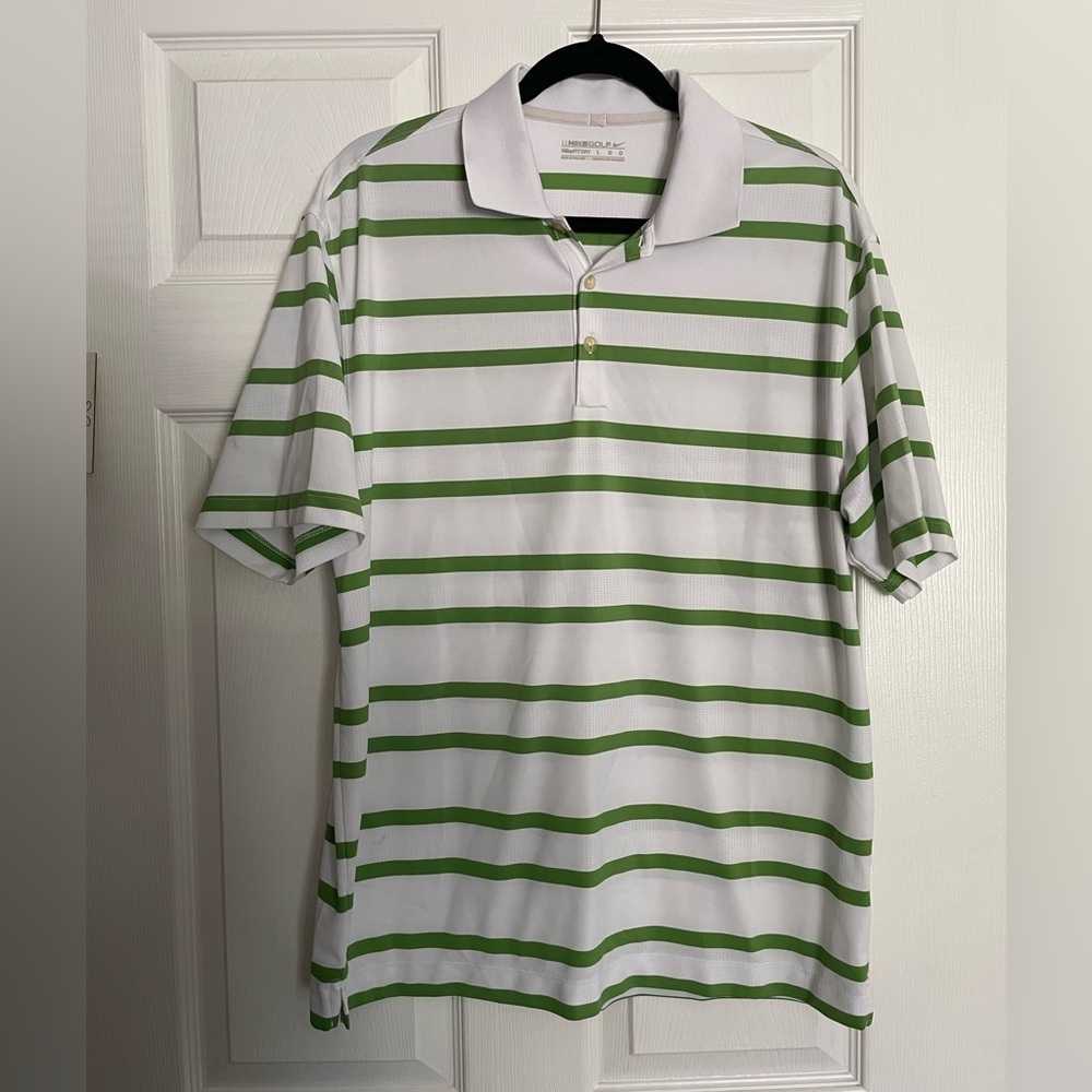 Nike Golf Fit Dry large Green and White Striped Polo